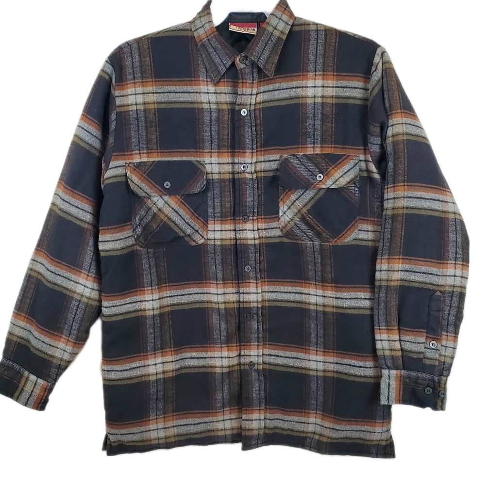 Vintage Appalachian Trail Black Plaid Flannel Shirt Jacket M Mens Quilted Liner